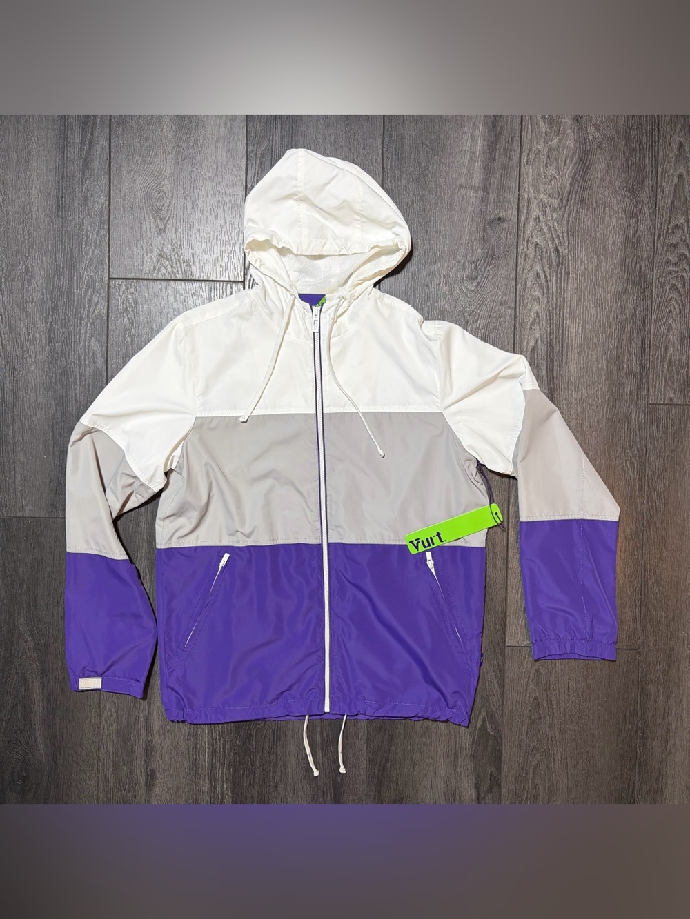 Vurt Purple/Gray/White Colorblock Skater Hooded FullZip Windbreaker Jacket Men M